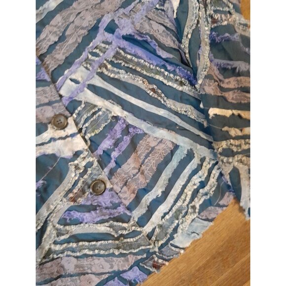 Vintage Womens Size Large Boho Hippie Denim & Lace Trim Fringe Patchwork Jacket - Picture 7 of 8